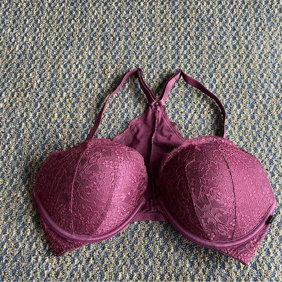 PINK VICTORIA’S SECRET Front Closure Push-up Lace Racer Back-34D - Picture 3 of 8